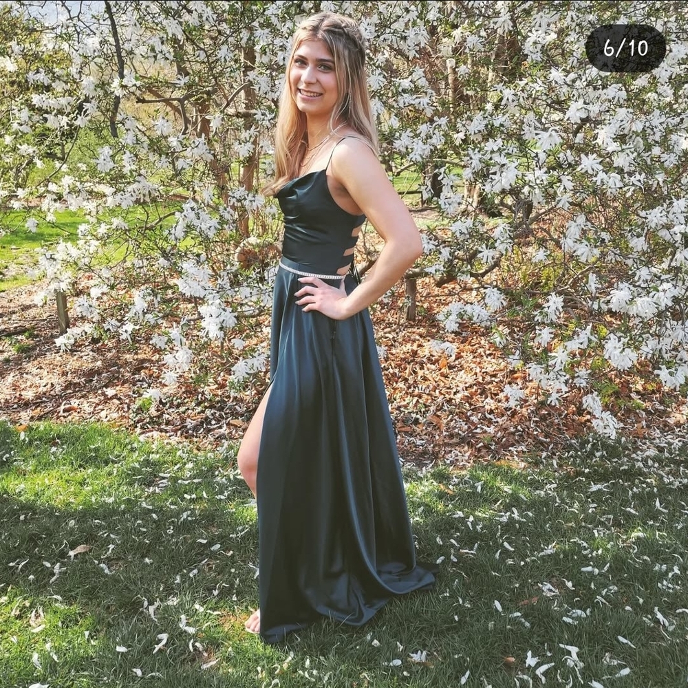 Forrest Green Satin Prom Dress